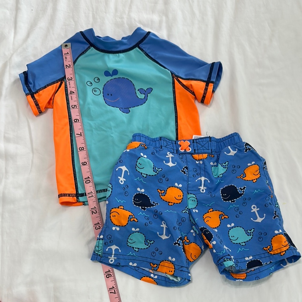 Blue and Orange Rashguard Swim Set with Whale Design